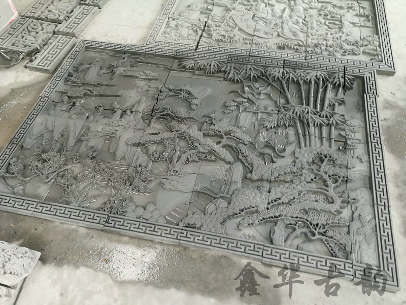 鑫華古韻磚雕--磚雕壁畫-竹林七賢深浮雕